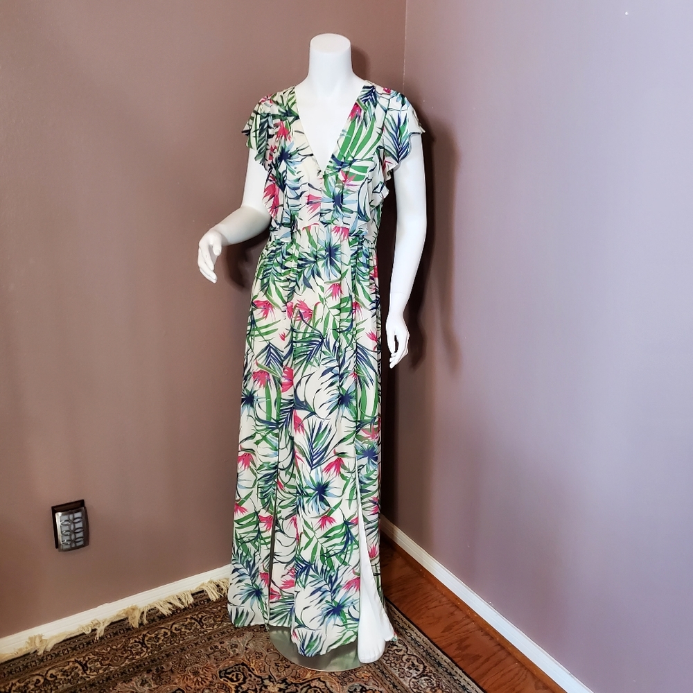 ADELYN RAE tropical print chiffon maxi dress size S